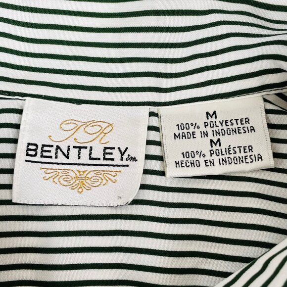 Vtg T.R. Bentley Striped Top Sz M Silky Olive Green Minimalist Office Neutral - Picture 6 of 6